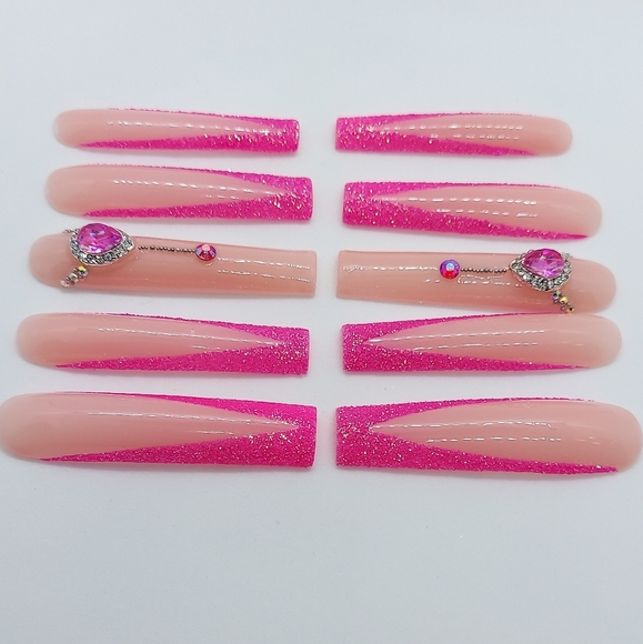 XXXL Pink Sugared French Press on Nails - Picture 3 of 8